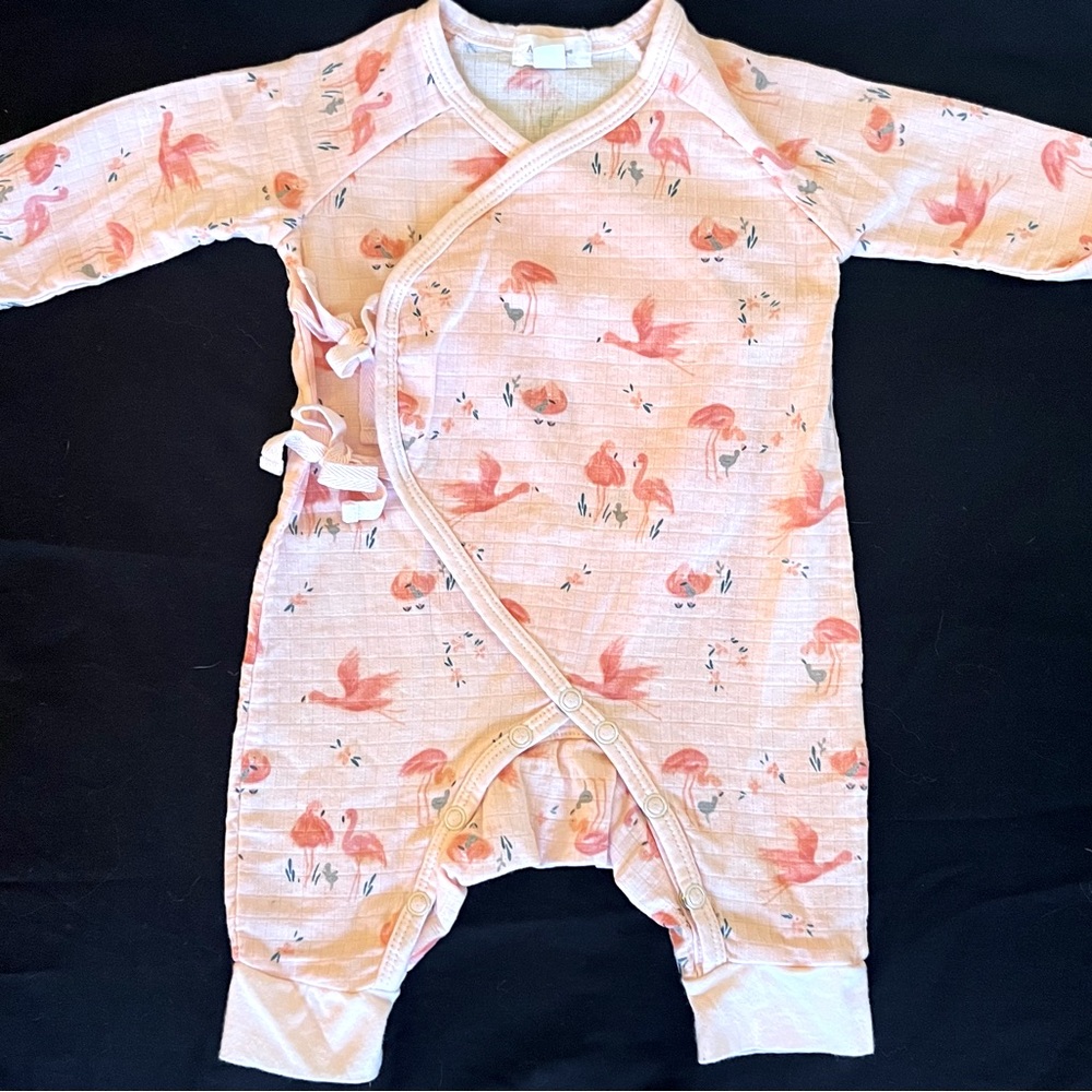 Angel Dear Baby Boutique Pink Flamingo Muslin Kimono style Romper 0-3 Newborn